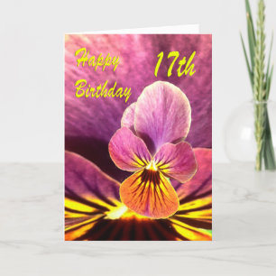 Carte 17ème pensée heureuse de fleur d'anniversaire