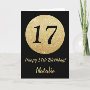 Carte 17h Birthday Black and Gold Glitter Card