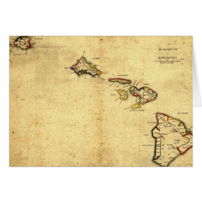 Carte 1837 - îles d'Hawaï de cru hawaïennes (Devant horizontal)