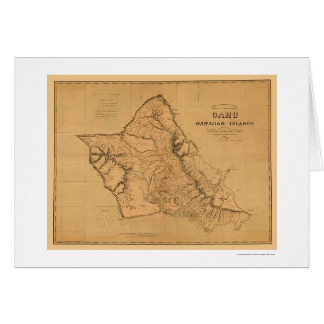 Carte 1881 de chemin de fer d'Oahu Hawaï (Devant horizontal)