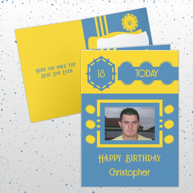 Carte 18 aujourd'hui ajouter nom photo jaune bleu annive (Créateur téléchargé)