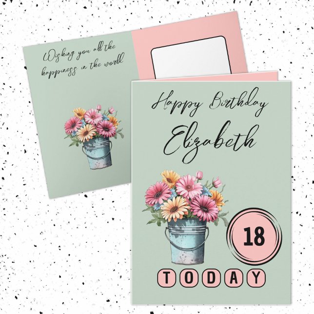 Carte 18 aujourd'hui gerbera fleurs d'anniversaire vert (Créateur téléchargé)