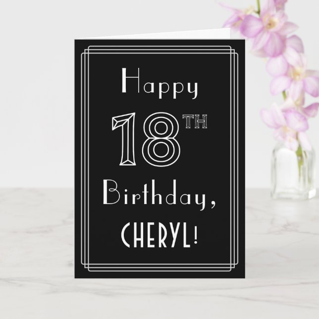 Carte 18e anniversaire : Art Déco Style # 18 & Nom perso (Orchidée)