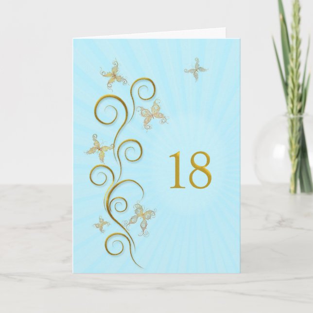 Carte 18e anniversaire avec des papillons dorés (Devant)
