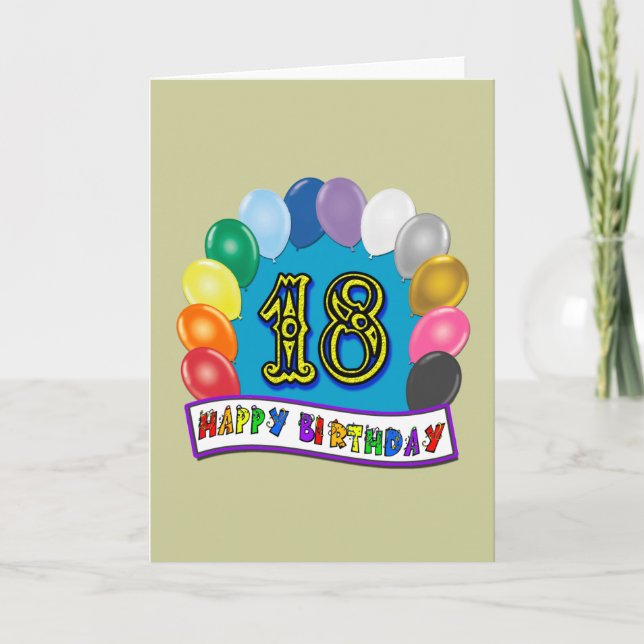 Carte 18e anniversaire Cadeaux avec Ballons Assortis Des (Devant)