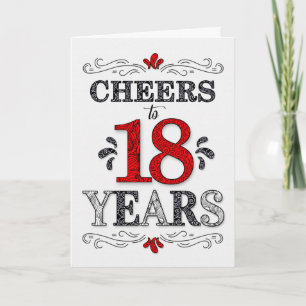 Carte 18e anniversaire Cheers en rouge blanc noir Motif