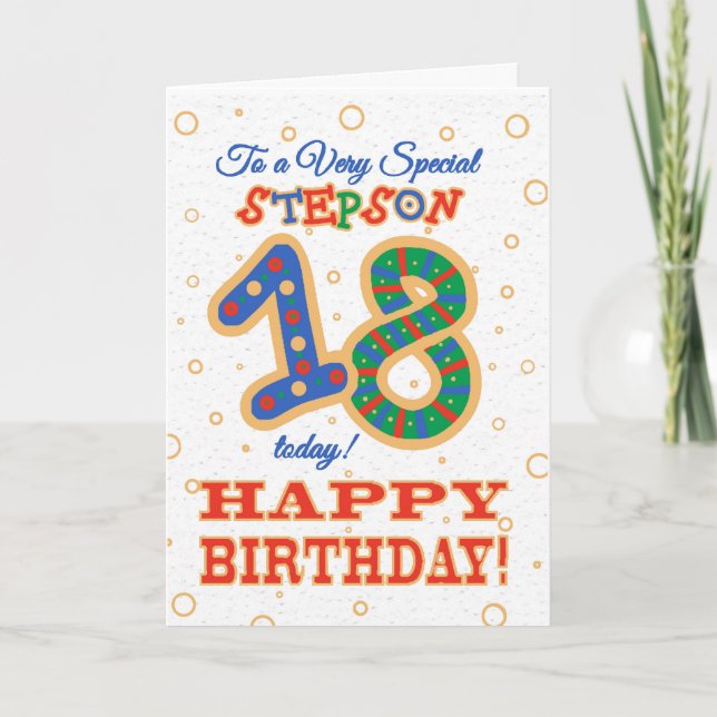 Carte 18e anniversaire coloré pour Special Stepson (Devant)