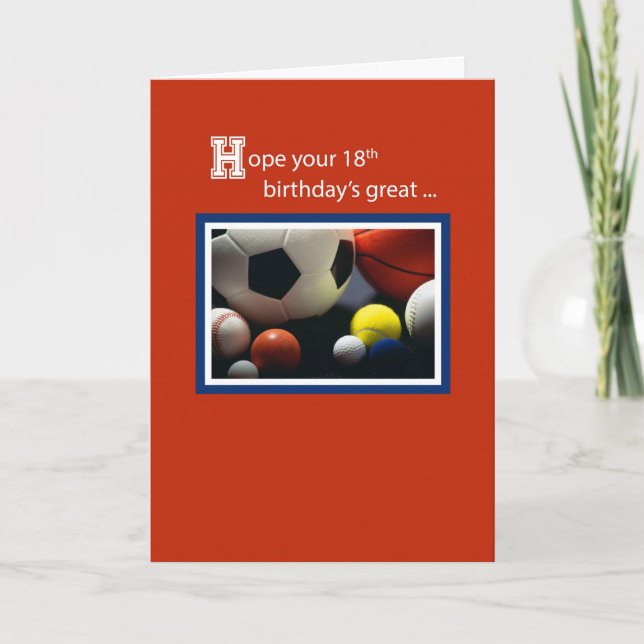 Carte 18e Anniversaire de tous les sports, Balls, Rouge (Devant)