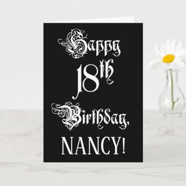 Carte 18e anniversaire : fantaisie, élégant script + Nom (Petite plante)