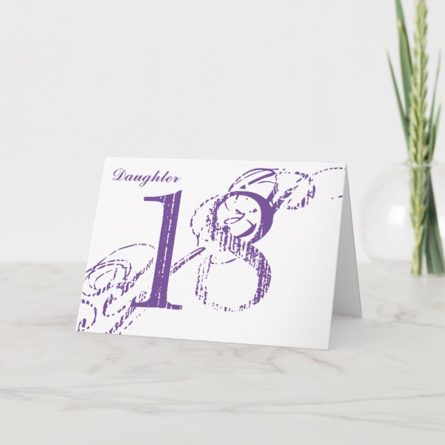 Carte 18e anniversaire, fille, gros texte violet, blanc. (Devant)