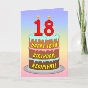 Carte 18e Anniversaire — Gâteau Amusant & Bougies, avec 