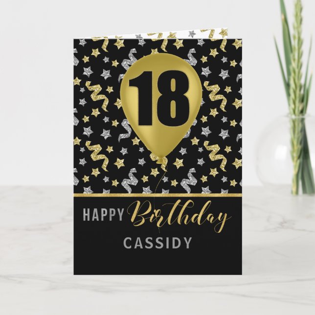 Carte 18e anniversaire Gold et Silver Confetti Balloon (Devant)
