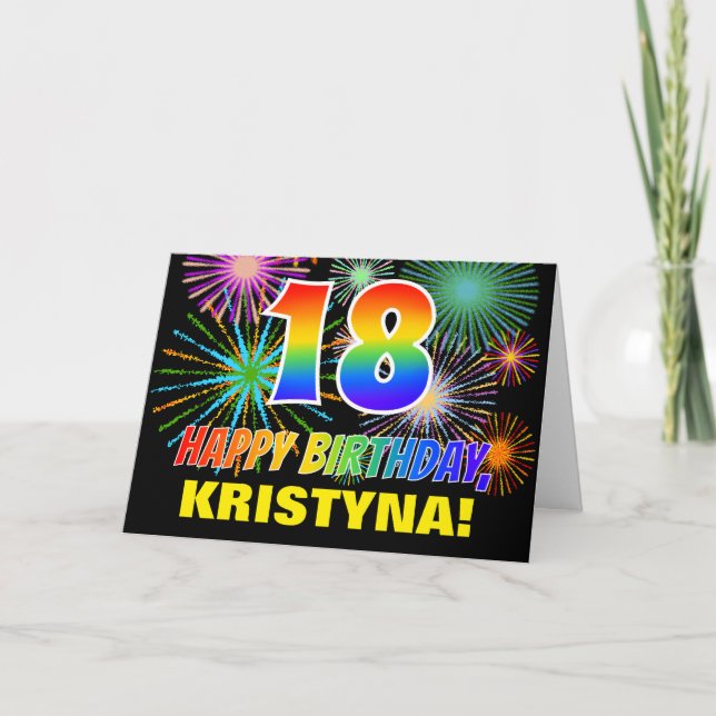 Carte 18e anniversaire : Gras, Amusants, Feu d'artifice, (Devant)
