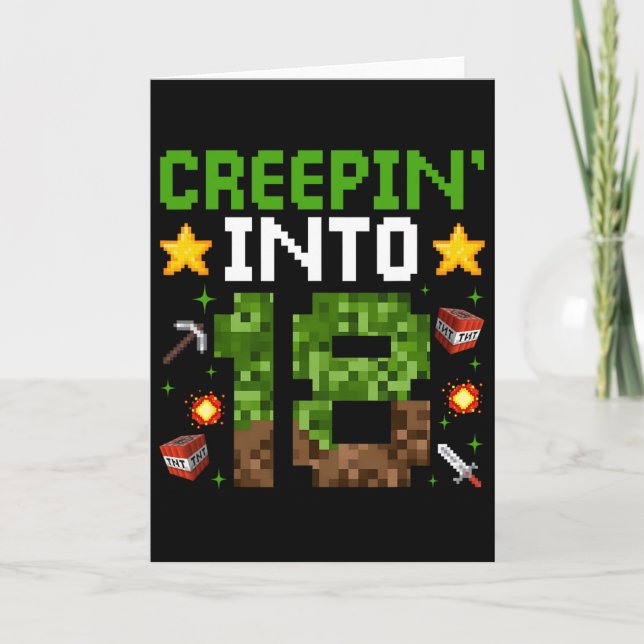 Carte 18e Anniversaire Joueur Pixel Creepin’ En 18 Vidéo (Devant)