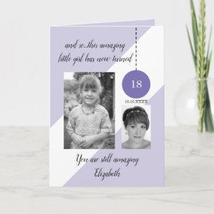 Carte 18e anniversaire nom date blanc violet photo