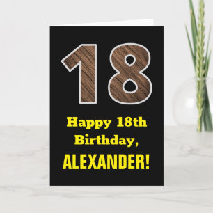 Carte 18e anniversaire : Nom, Motif Faux Wood Grain "18"