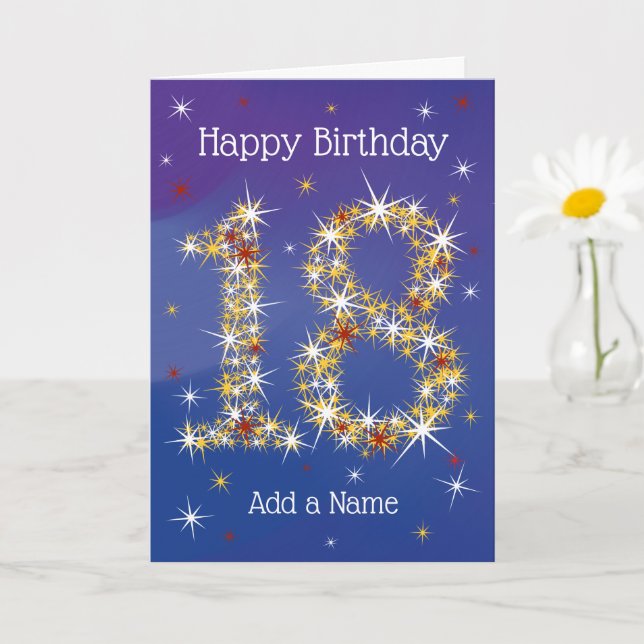 Carte 18e anniversaire - Nombres d'étoiles - Bleu - 18 a (Petite plante)
