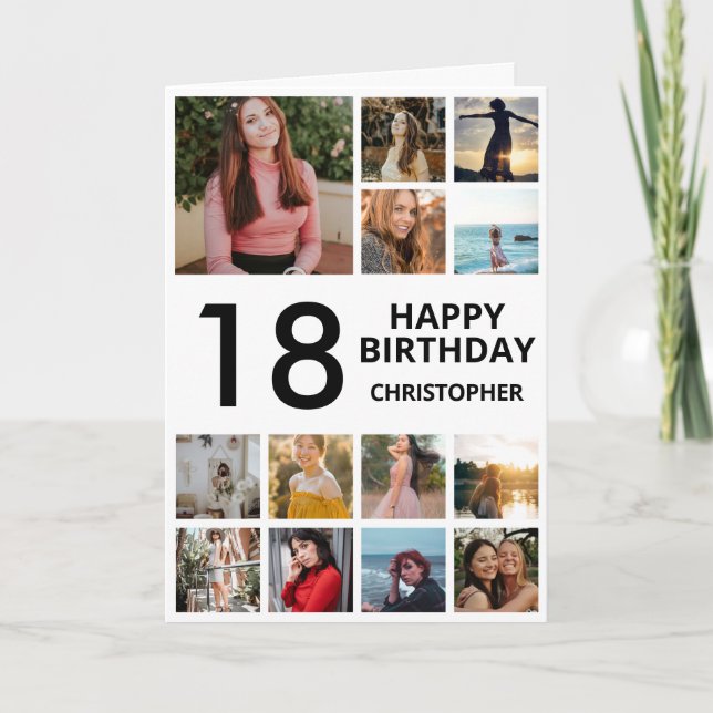Carte 18e anniversaire Photo Collage 13 Photos Noir Blan (Devant)