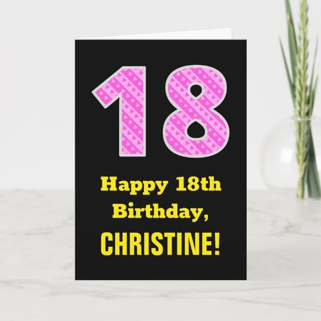 Carte 18e anniversaire : Pink Stripes and Hearts "18" +  (Devant)