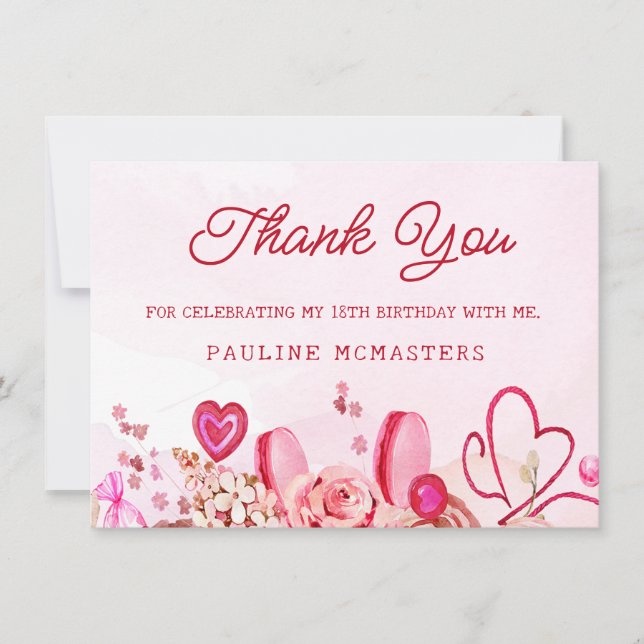 Carte 18e anniversaire Rose rose Tourbillonnant Merci de (Devant)