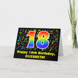 Carte 18e anniversaire : Symboles de musique colorée et