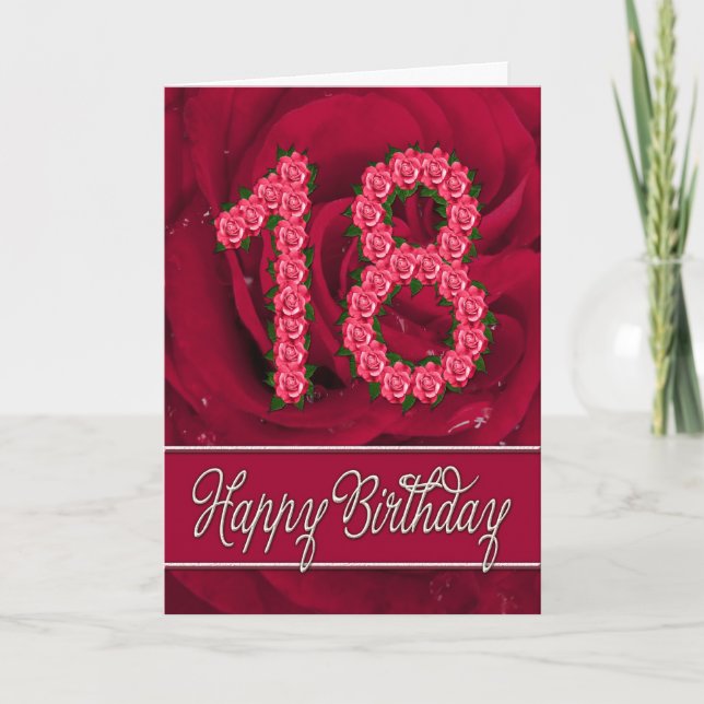 Carte 18ème anniversaire avec rose et feuille (Devant)