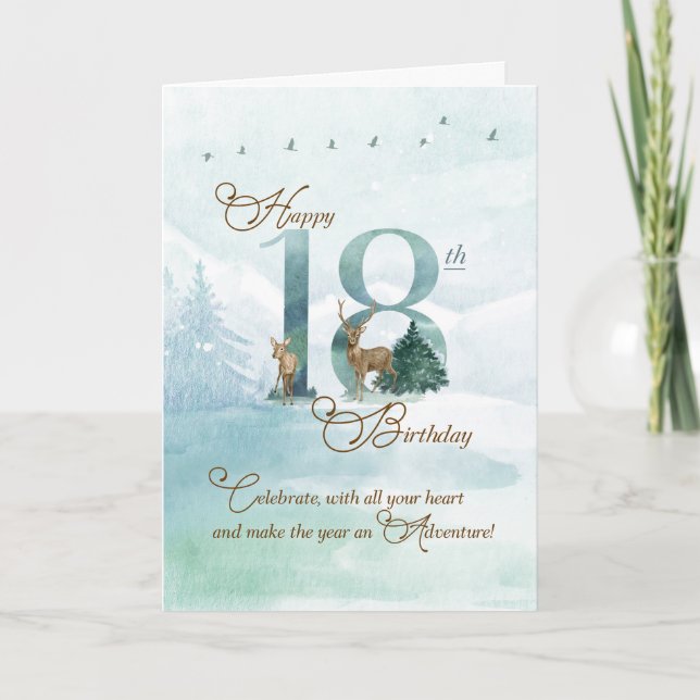 Carte 18th Birthday Evergreen Pines and Deer Nature (Devant)