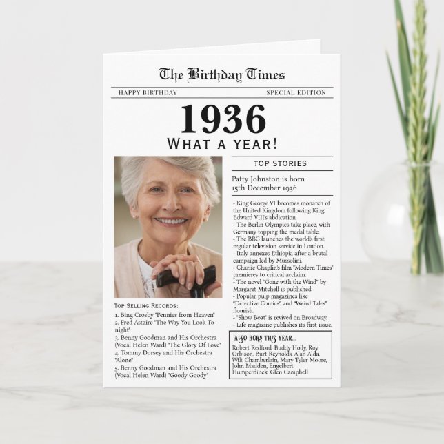 Carte 1936 Newspaper Birthday card 90th birthday (Devant)