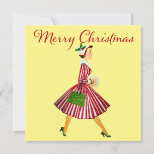 Carte 1950 Noël Dame Vintage 