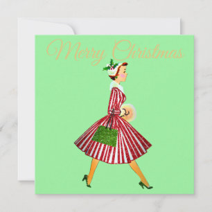 Carte 1950 Noël Dame Vintage