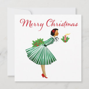 Carte 1950 Noël Dame Vintage  
