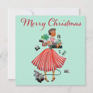 Carte 1950 Noël Dame Vintage 