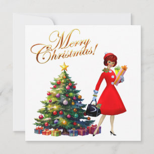 Carte 1950 Vintage Lady Christmas Shopping pour cadeaux