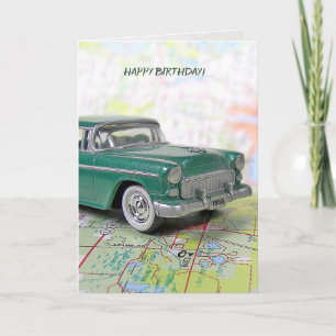 Carte 1955 Voiture sur une feuille de route pour l'anniv