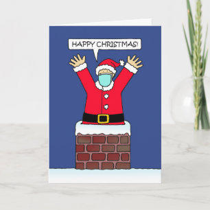 Carte 19 Père Noël saute de Chimney dans un masque facia