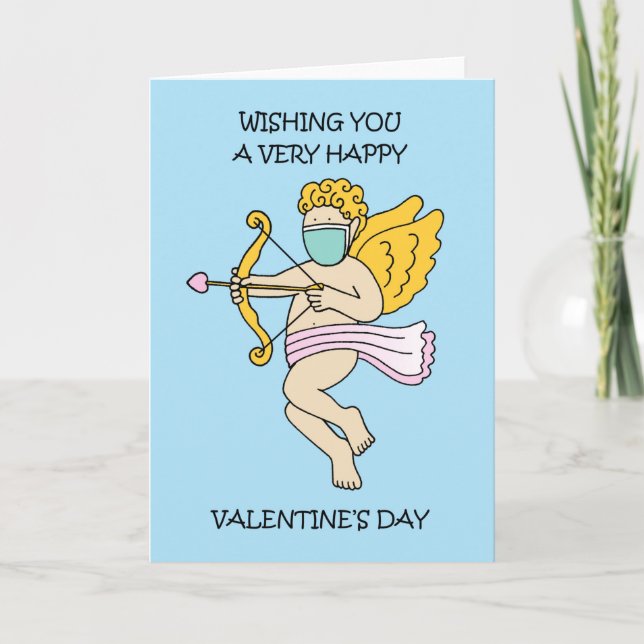 Carte 19 Saint Valentin Cupidon dans un facemask (Devant)