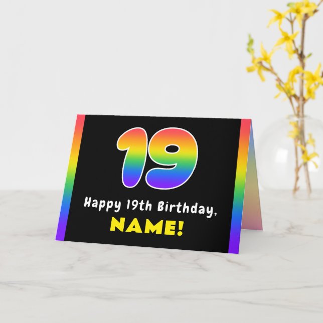 Carte 19e anniversaire : Arc-en-ciel coloré # 19, Nom pe (Fleur jaune)