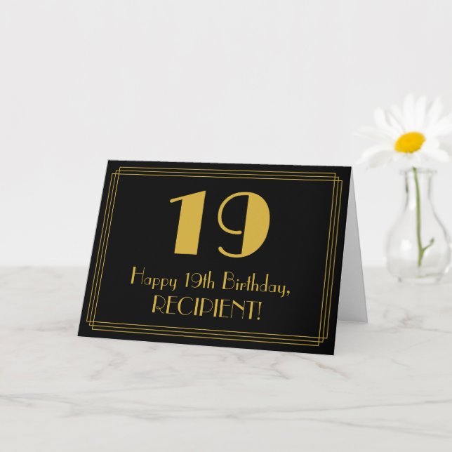 Carte 19e anniversaire : Art Déco Inspiré Look "19" + No (Petite plante)