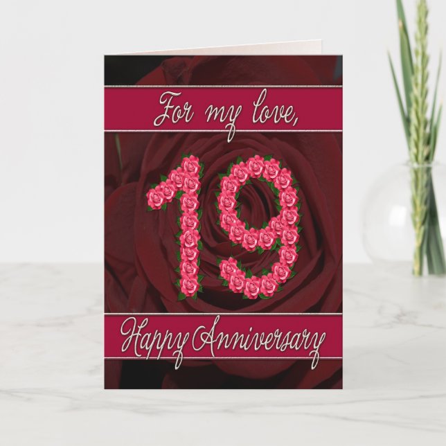 Carte 19e anniversaire avec rose et feuille (Devant)