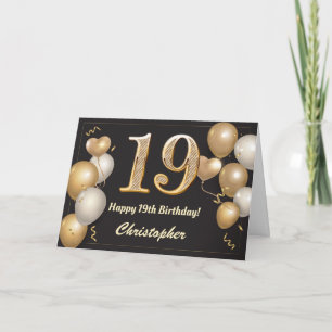 Carte 19e anniversaire Ballons noirs et or Anniversaire