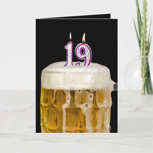 Carte 19e anniversaire Bière sur noir (Devant)