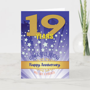 Carte 19e anniversaire de rétablissement chiffre gras