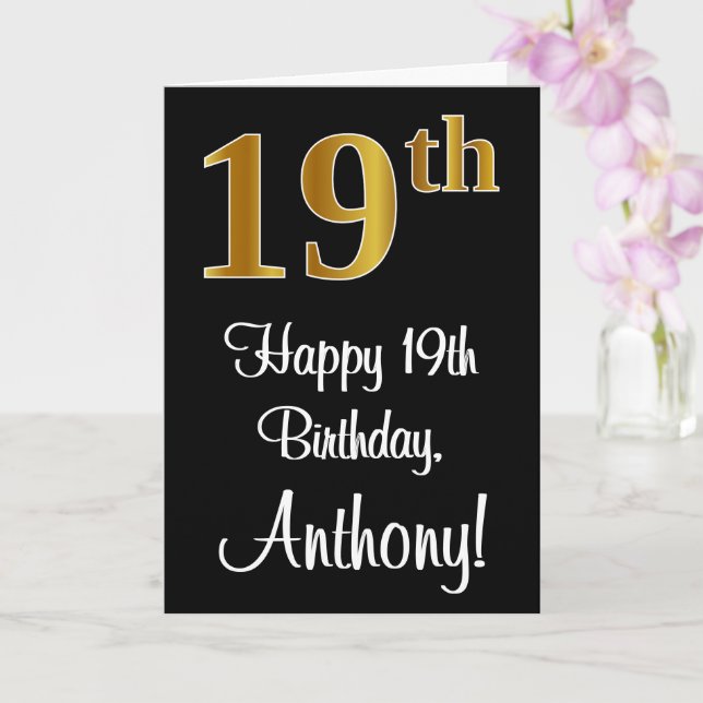 Carte 19e anniversaire ~ Elégant Luxueux Faux Gold Look  (Orchidée)