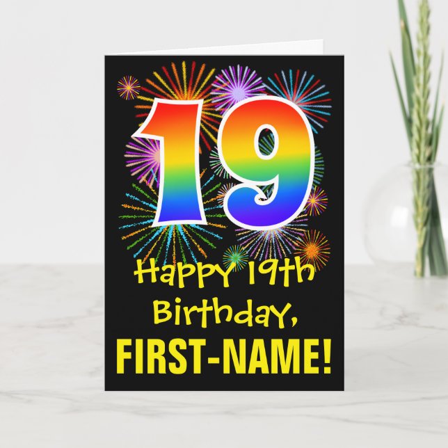 Carte 19e anniversaire : Fun Motif feux d'artifice + Rai (Devant)