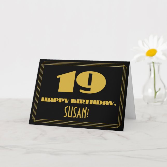 Carte 19e anniversaire : Nom + Art Déco Inspiré Look "19 (Petite plante)