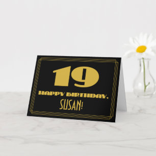 Carte 19e anniversaire : Nom + Art Déco Inspiré Look "19