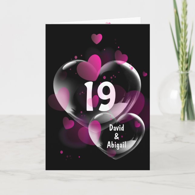 Carte 19ème Anniversaire Bulles cardiaques sur Noir (Devant)