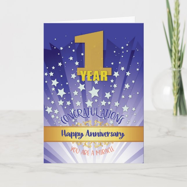 Carte 1 an de récupération Anniversaire Numéro gras (Devant)