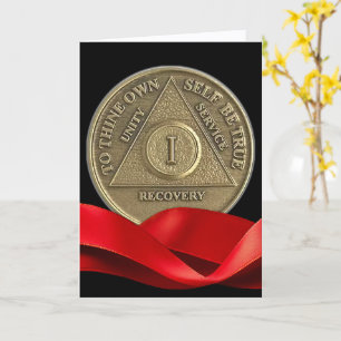 Carte 1 an Joyeux Anniversaire de Sobriété Coin Ruban Ro