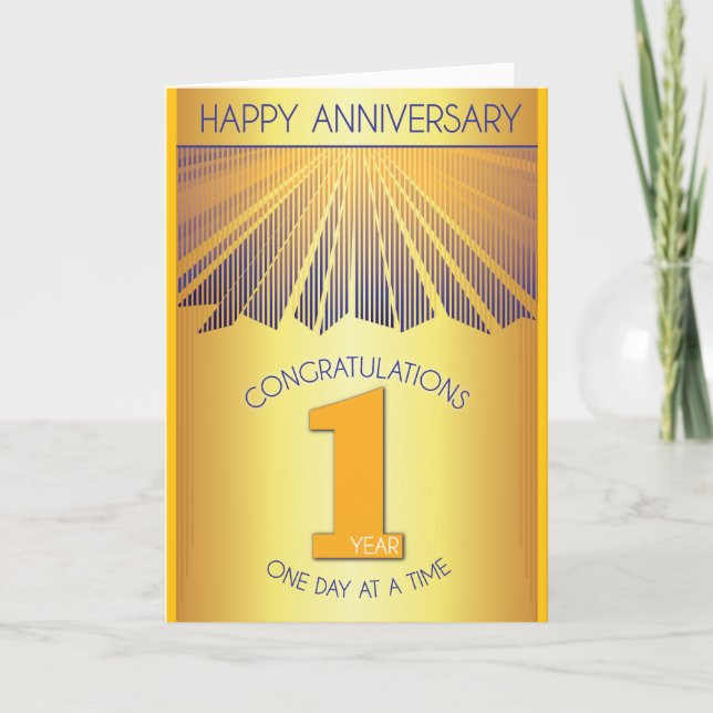 Carte 1 Year Sober Anniversary | Golden Ray 12 Step Card (Devant)